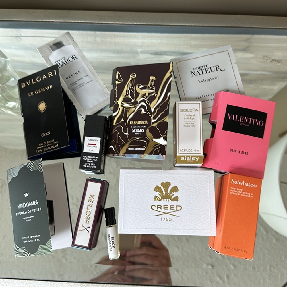 LOT of luxury samples- perfumes and skincare-Creed,Sisley,Tom Ford,Valentino etc